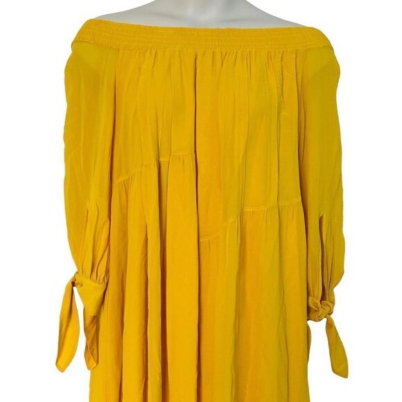 Derek Lam Saffron Yellow Silk Georgette Off Shoulder Midi Dress Sz 2 - Picture 4 of 11